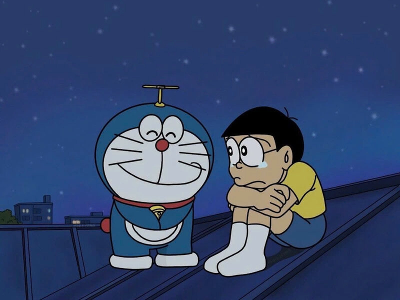 Hình ảnh Doraemon cute cùng Nobita tâm sự