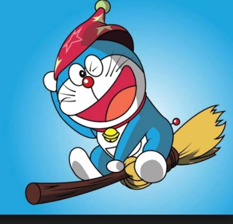 Hình ảnh Doraemon cưỡi chổi bay