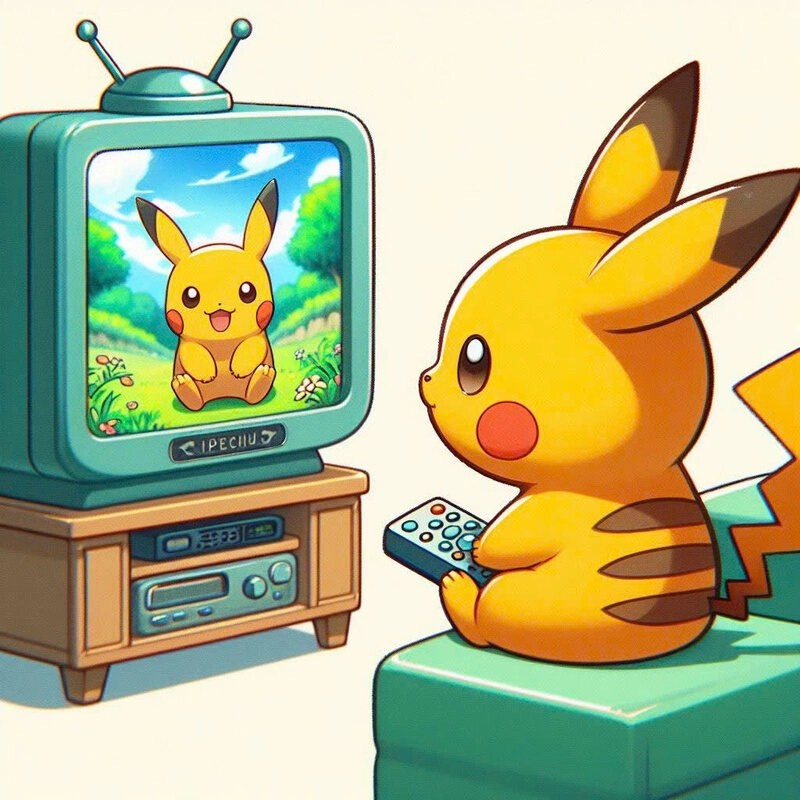 Hình ảnh pikachu cute xem tivi
