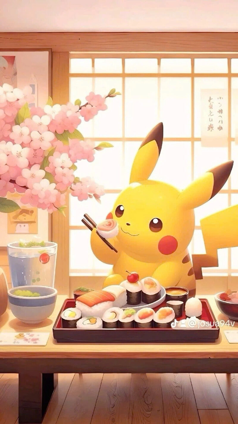 Hình ảnh pikachu cute đang ăn uống