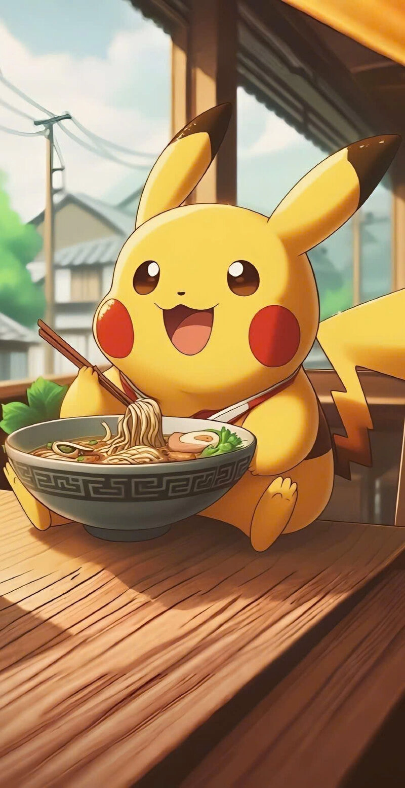Hình ảnh pikachu cute đang ăn uống