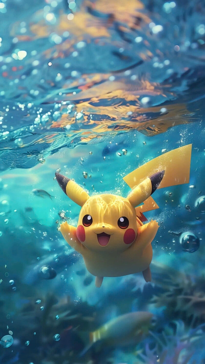 Hình ảnh pikachu vui vẻ bơi lội