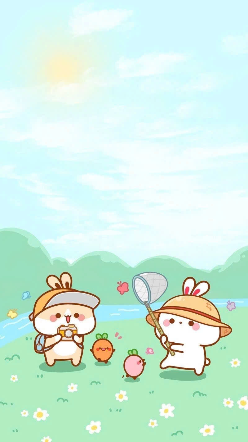 Hình ảnh thỏ cute học ngồi hái hoa bắt bướm